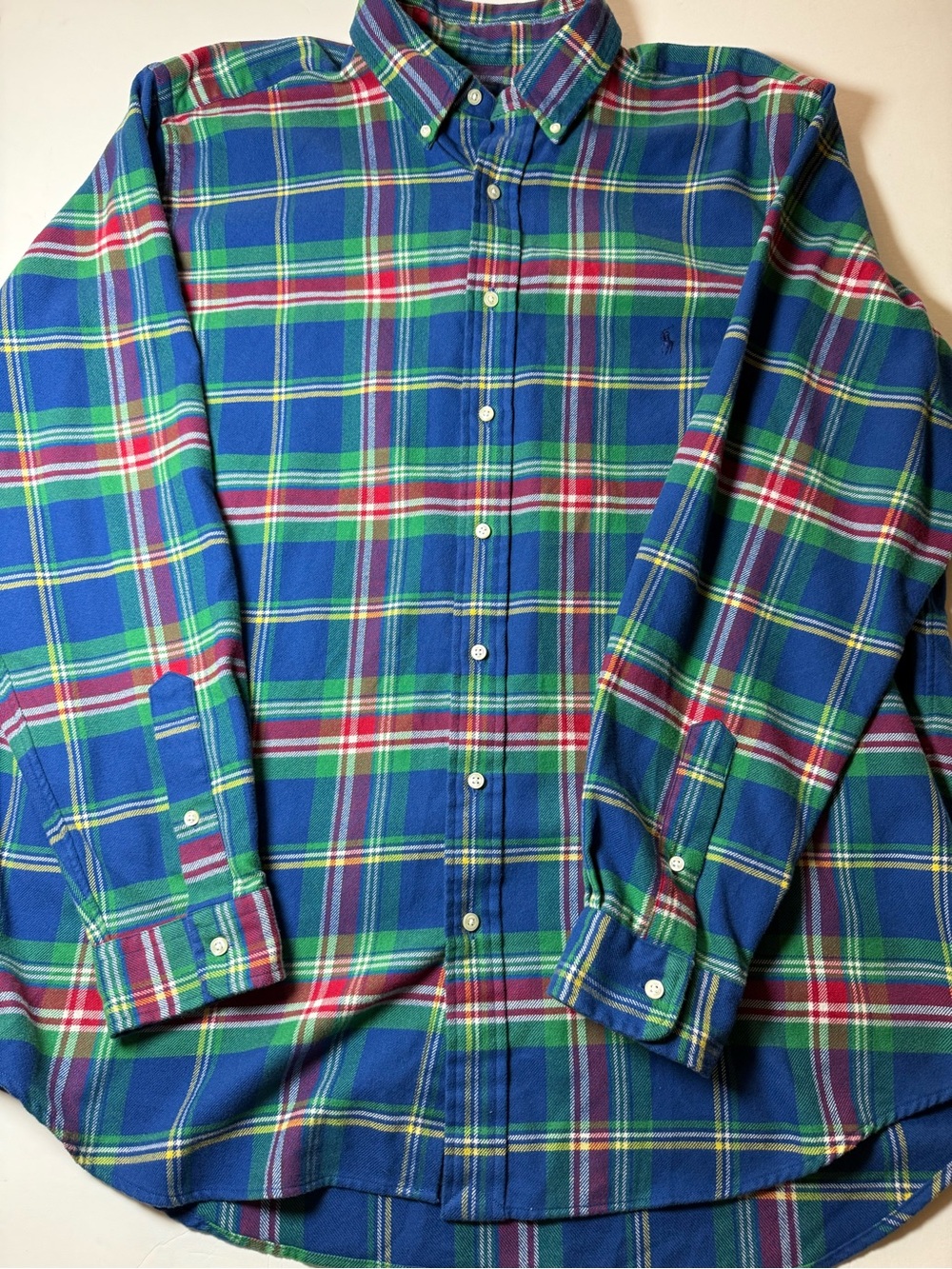 Ralph Lauren Performance XLT Plaid Flannel Shirt Blue Green Tartan Pony